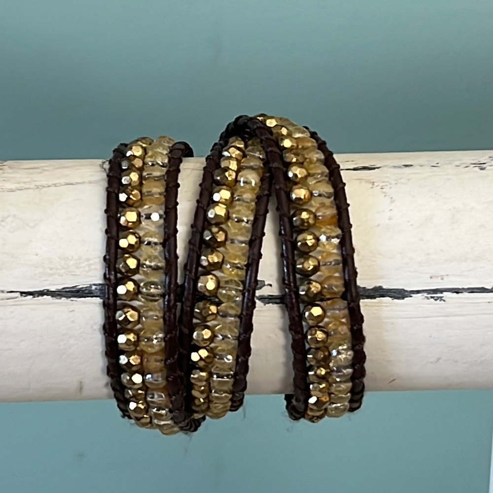 Lucky Brand leather beaded wrap bracelet adjustable sizes.